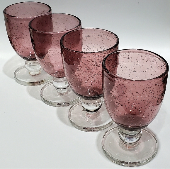 4pc Set Mouth-Blown 12oz Amythest Purple Bubbles Goblets - Picture 3 of 7